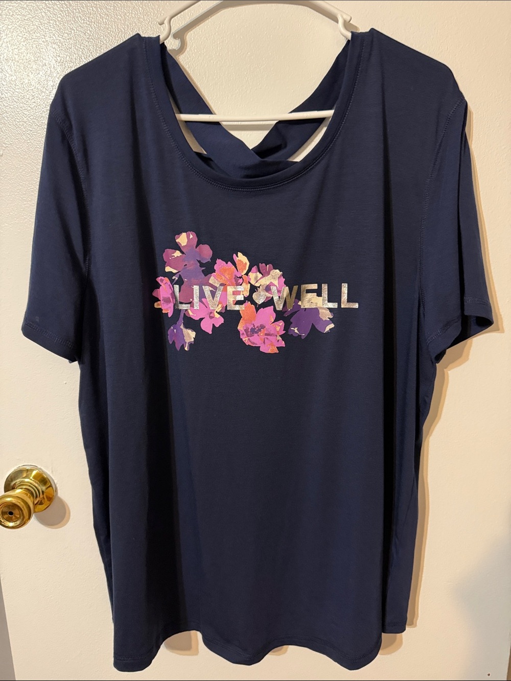 Cato Navy Short Sleeve Tee with Pink & Purple Floral Graphic